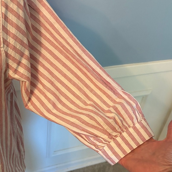 Striped Red and White Square Neck 3/4 sleeves, Cotton and Linen NWOT - Picture 4 of 13